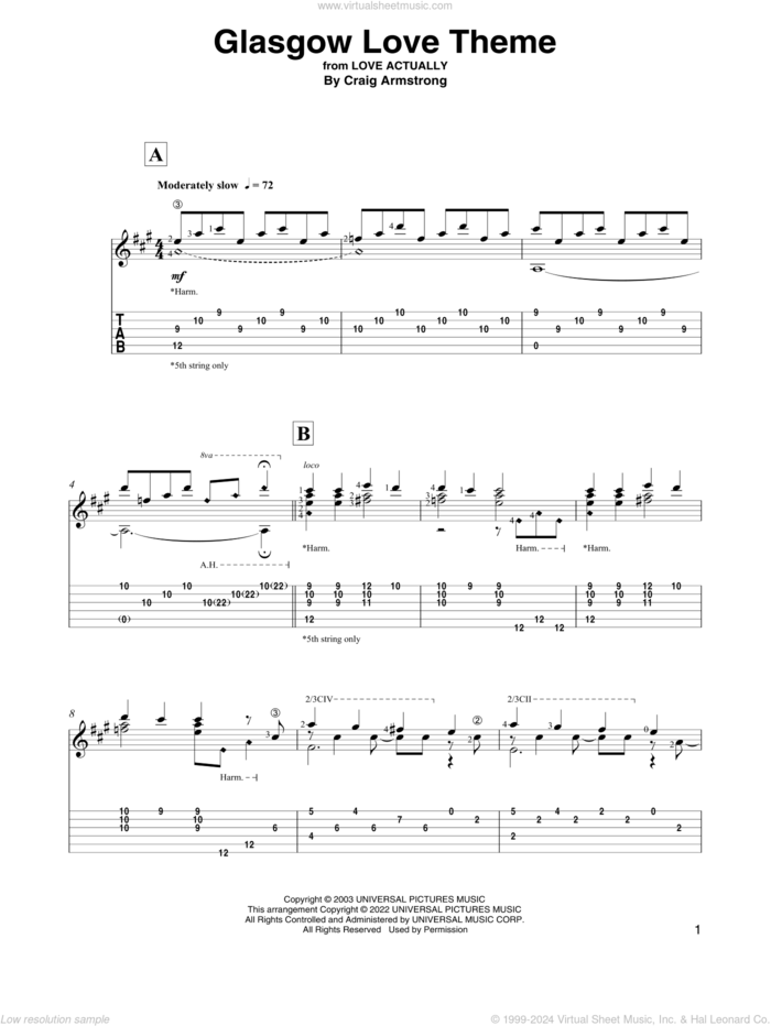 Glasgow Love Theme (from Love Actually) (arr. David Jaggs) sheet music for guitar solo by Craig Armstrong and David Jaggs, intermediate skill level