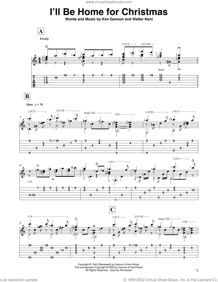 I'll Be Home For Christmas (arr. David Jaggs) sheet music for guitar solo by Bing Crosby, David Jaggs, Kim Gannon and Walter Kent, intermediate skill level