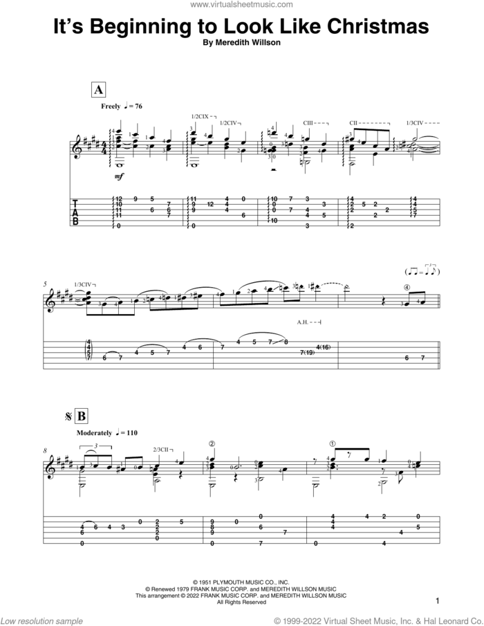 It's Beginning To Look Like Christmas (arr. David Jaggs) sheet music for guitar solo by Meredith Willson and David Jaggs, intermediate skill level