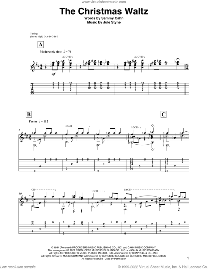 The Christmas Waltz (arr. David Jaggs) sheet music for guitar solo by Sammy Cahn, David Jaggs and Jule Styne, intermediate skill level