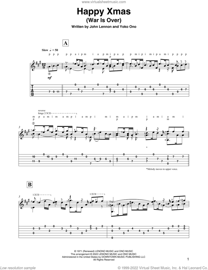 Happy Xmas (War Is Over) (arr. David Jaggs) sheet music for guitar solo by John Lennon, David Jaggs and Yoko Ono, intermediate skill level