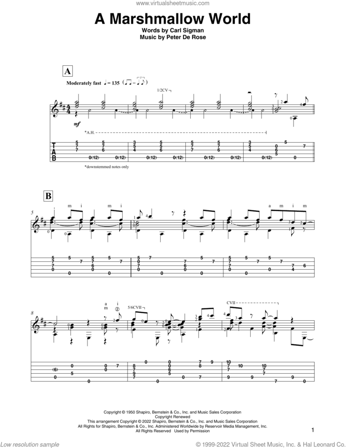 A Marshmallow World (arr. David Jaggs) sheet music for guitar solo by Carl Sigman, David Jaggs and Peter DeRose, intermediate skill level