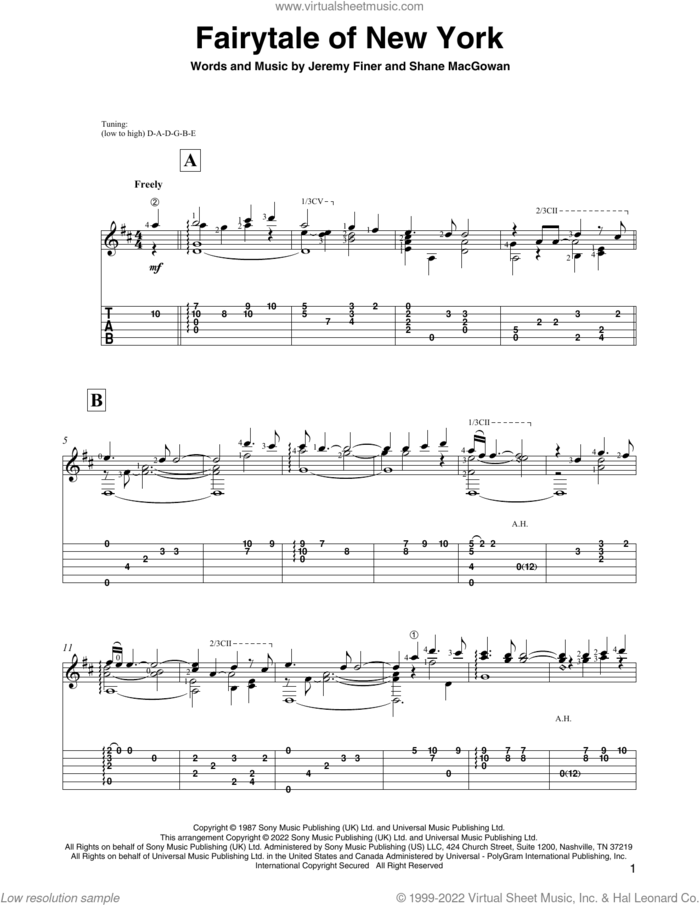 Fairytale Of New York (arr. David Jaggs) sheet music for guitar solo by The Pogues & Kirsty MacColl, David Jaggs, Jeremy Finer and Shane MacGowan, classical score, intermediate skill level