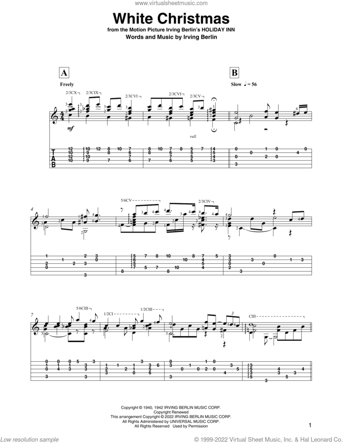 White Christmas (arr. David Jaggs) sheet music for guitar solo by Irving Berlin, David Jaggs and Bing Crosby, intermediate skill level