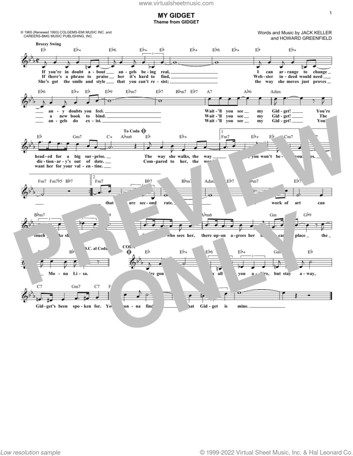 My Gidget (from Gidget) sheet music for voice and other instruments (fake book) by Howard Greenfield and Jack Keller, intermediate skill level