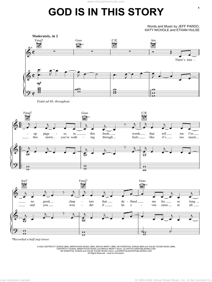 God Is In This Story sheet music for voice, piano or guitar by Katy Nichole & Big Daddy Weave, Ethan Hulse, Jeffrey Pardo and Katy Nichole, intermediate skill level