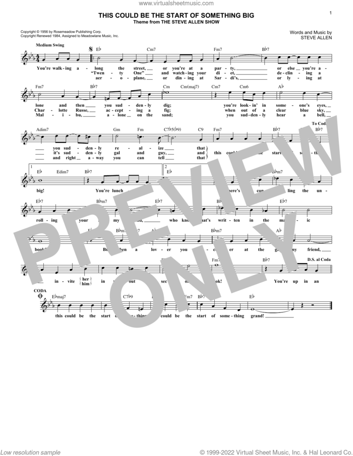 This Could Be The Start Of Something Big sheet music for voice and other instruments (fake book) by Steve Allen, intermediate skill level