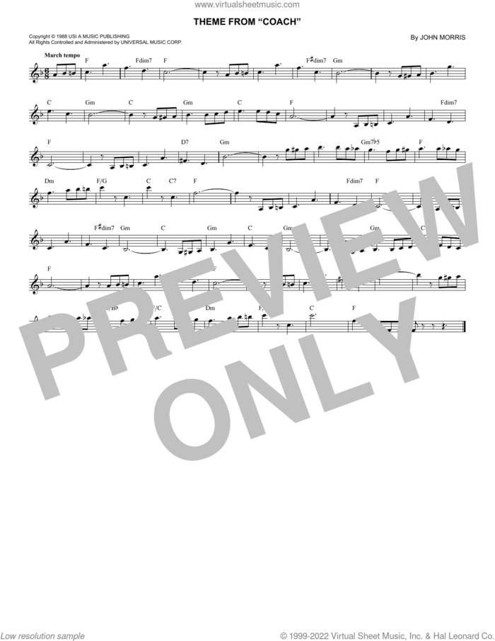 Theme From 'Coach' sheet music for voice and other instruments (fake book) by John Morris, intermediate skill level
