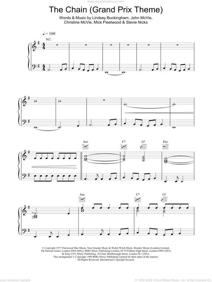 The Chain (extract) - Grand Prix Theme sheet music for piano solo by Fleetwood Mac, intermediate skill level