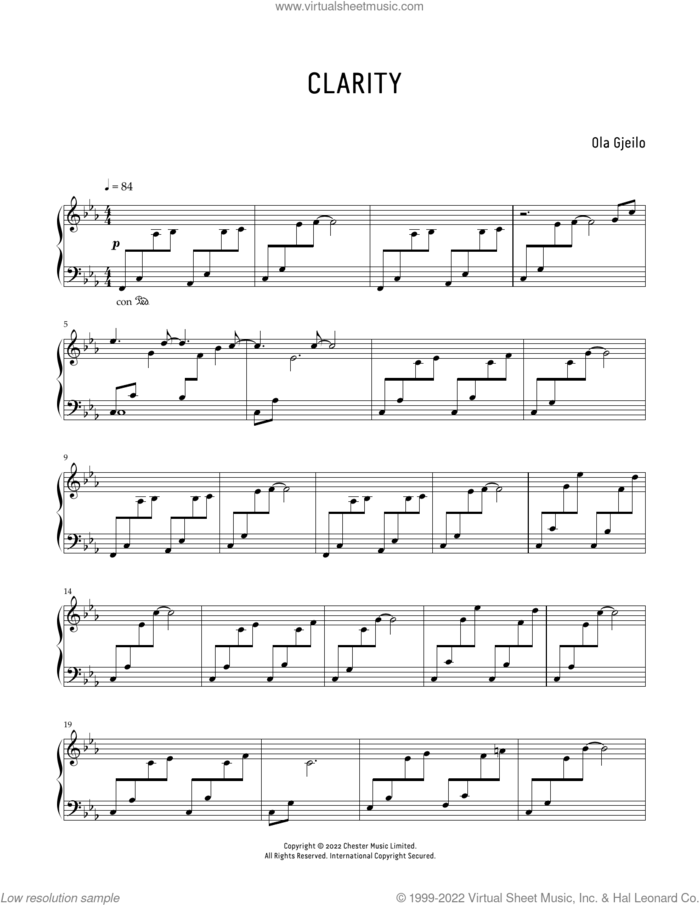 Clarity sheet music for piano solo by Ola Gjeilo, classical score, intermediate skill level