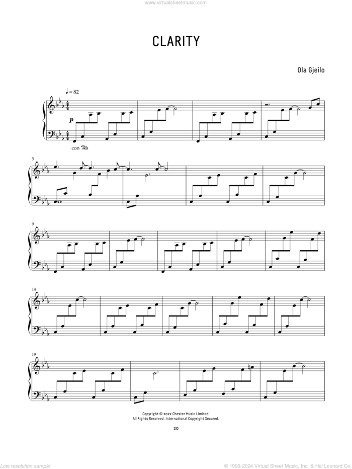 Clarity sheet music for piano solo by Ola Gjeilo, classical score, intermediate skill level