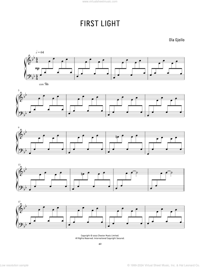 First Light sheet music for piano solo by Ola Gjeilo, classical score, intermediate skill level