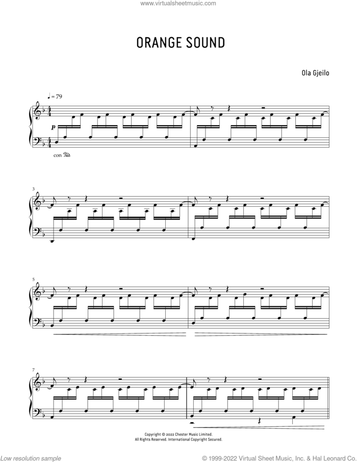 Orange Sound sheet music for piano solo by Ola Gjeilo, classical score, intermediate skill level