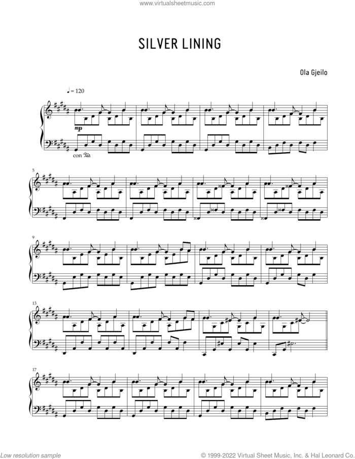 Silver Lining sheet music for piano solo by Ola Gjeilo, classical score, intermediate skill level