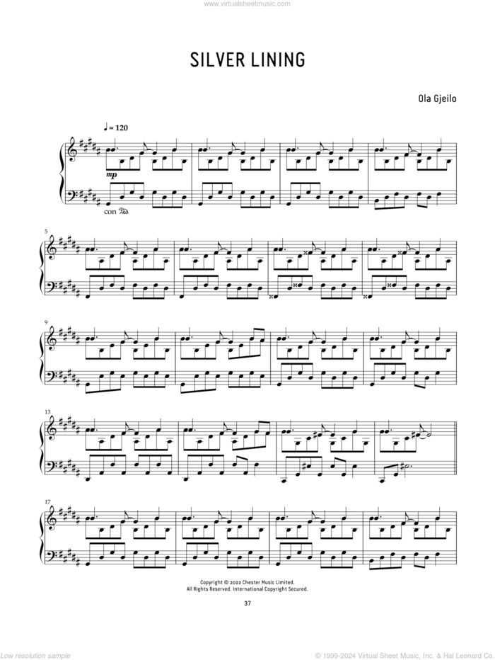 Silver Lining sheet music for piano solo by Ola Gjeilo, classical score, intermediate skill level