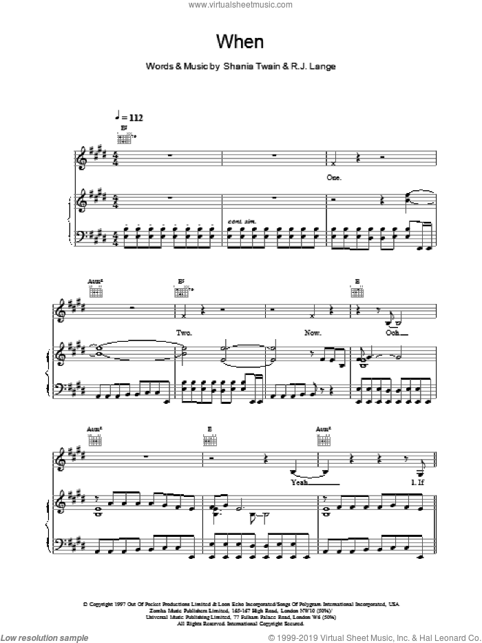 When sheet music for voice, piano or guitar by Shania Twain, intermediate skill level