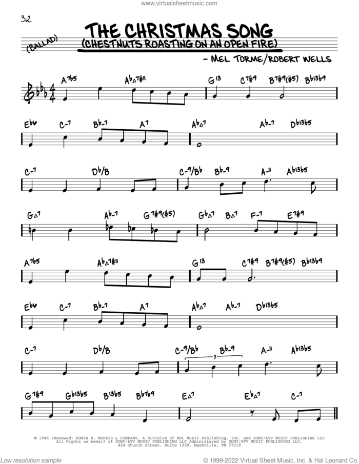 The Christmas Song (Chestnuts Roasting On An Open Fire) (arr. David Hazeltine) sheet music for voice and other instruments (real book) by Nat King Cole, David Hazeltine, Mel Torme and Robert Wells, intermediate skill level
