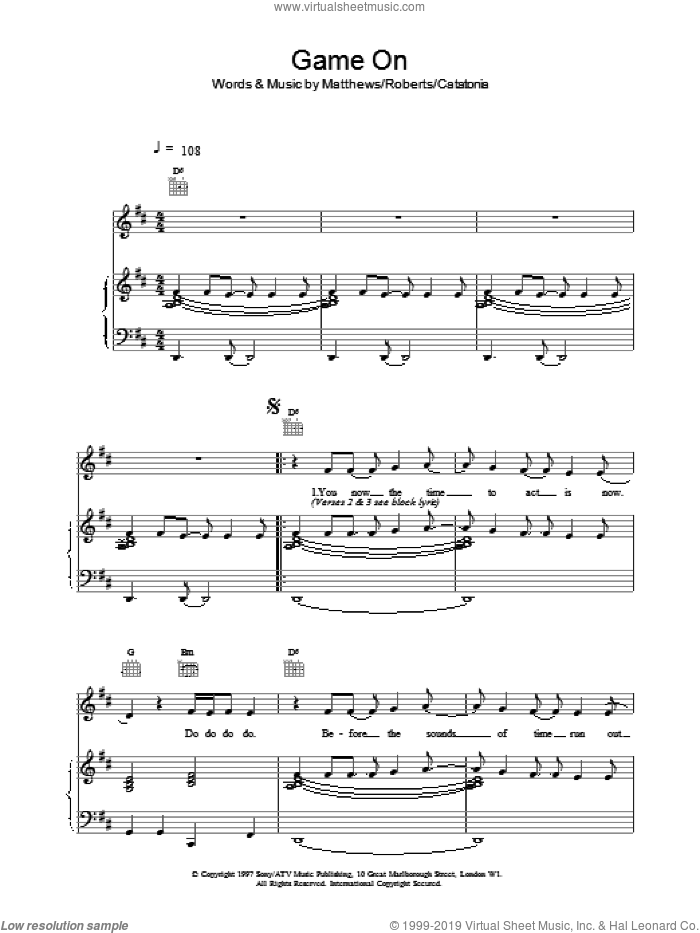 Game On sheet music for voice, piano or guitar by Catatonia, intermediate skill level