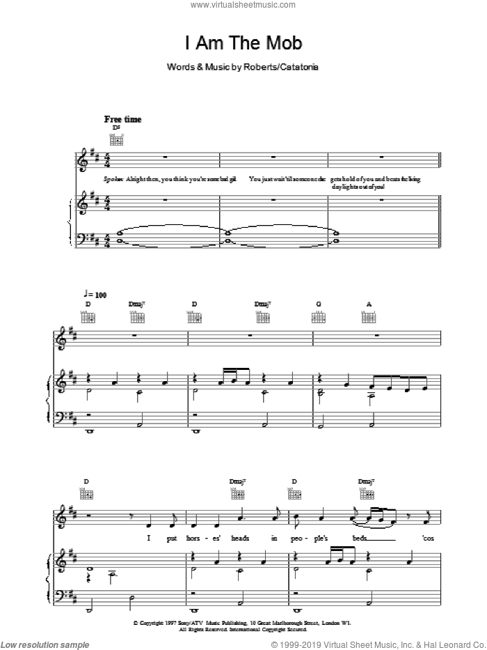 I Am The Mob sheet music for voice, piano or guitar by Catatonia, intermediate skill level