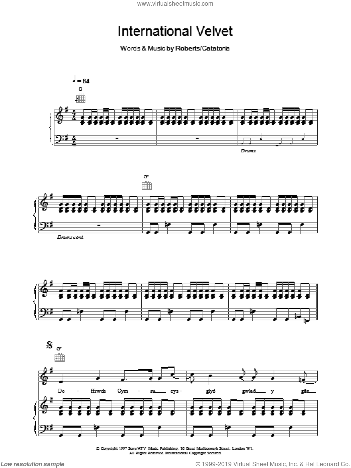 International Velvet sheet music for voice, piano or guitar by Catatonia, intermediate skill level