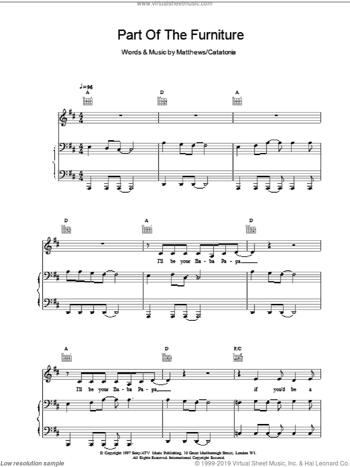 Part Of The Furniture sheet music for voice, piano or guitar by Catatonia, intermediate skill level
