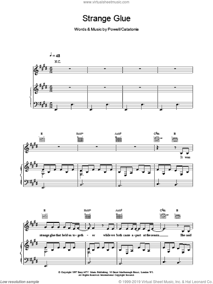 Strange Glue sheet music for voice, piano or guitar by Catatonia, intermediate skill level