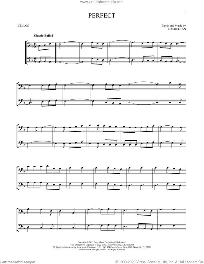 Perfect sheet music for two cellos (duet, duets) by Ed Sheeran, intermediate skill level