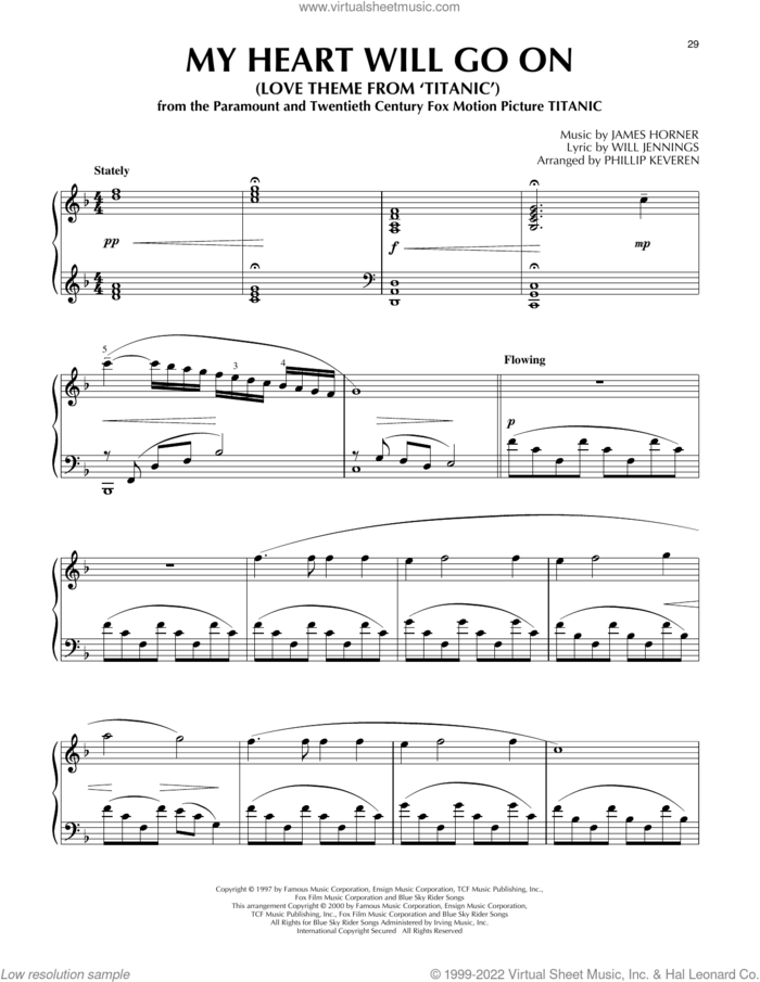 My Heart Will Go On (from Titanic) (arr. Phillip Keveren) sheet music for piano solo by Celine Dion, Phillip Keveren, James Horner and Will Jennings, intermediate skill level