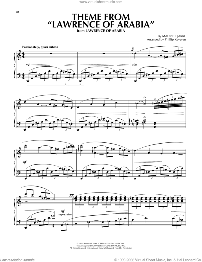 Theme From 'Lawrence Of Arabia' (arr. Phillip Keveren) sheet music for piano solo by Maurice Jarre and Phillip Keveren, intermediate skill level