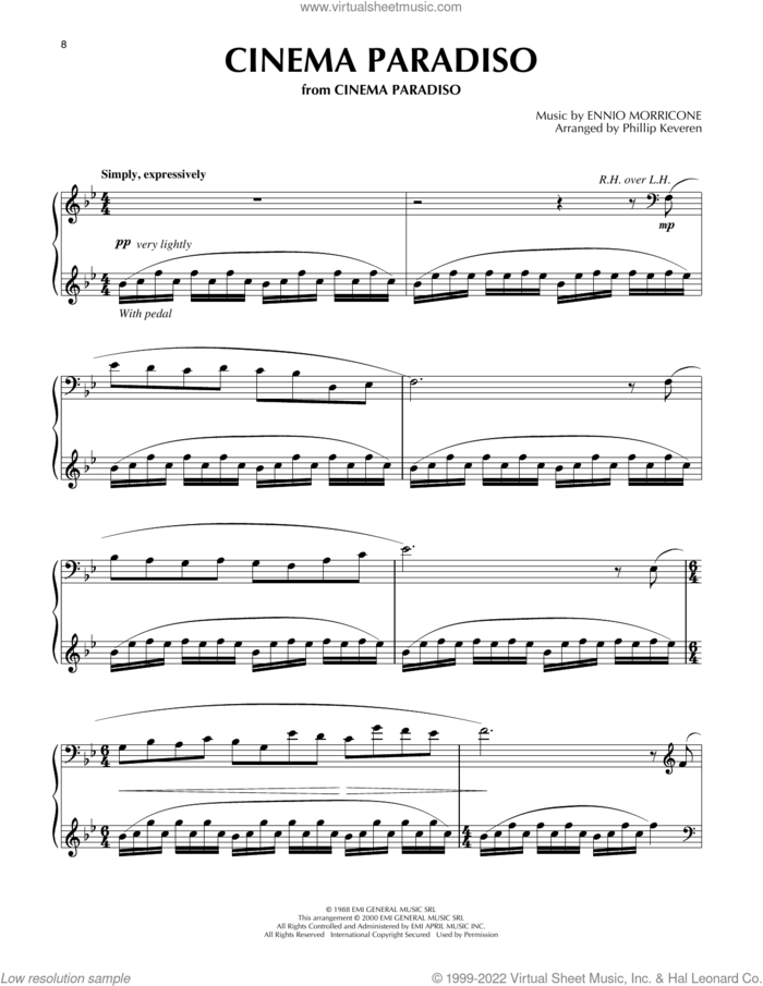 Cinema Paradiso (arr. Phillip Keveren) sheet music for piano solo by Ennio Morricone, Phillip Keveren and Andrea Morricone, intermediate skill level