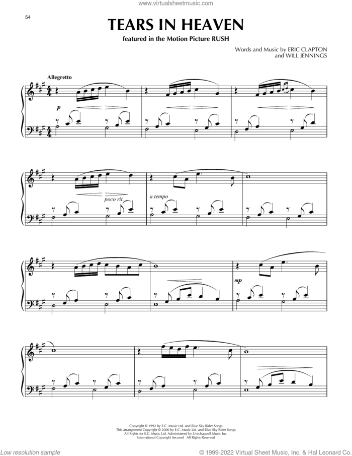 Tears In Heaven (from Rush) (arr. Phillip Keveren) sheet music for piano solo by Eric Clapton, Phillip Keveren and Will Jennings, intermediate skill level