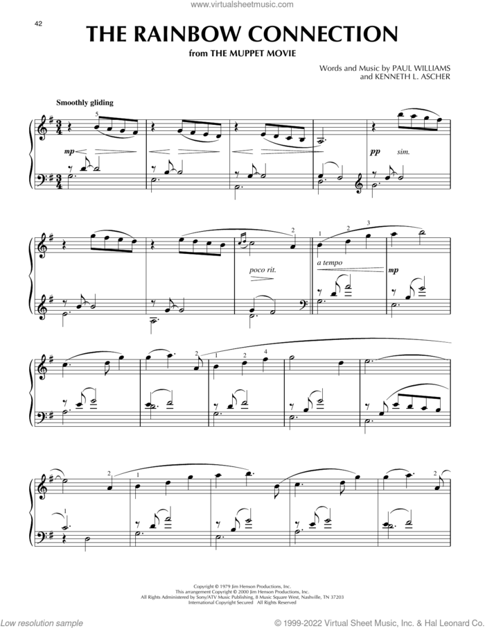 The Rainbow Connection (from The Muppet Movie) (arr. Phillip Keveren) sheet music for piano solo by Paul Williams, Phillip Keveren and Kenneth L. Ascher, intermediate skill level