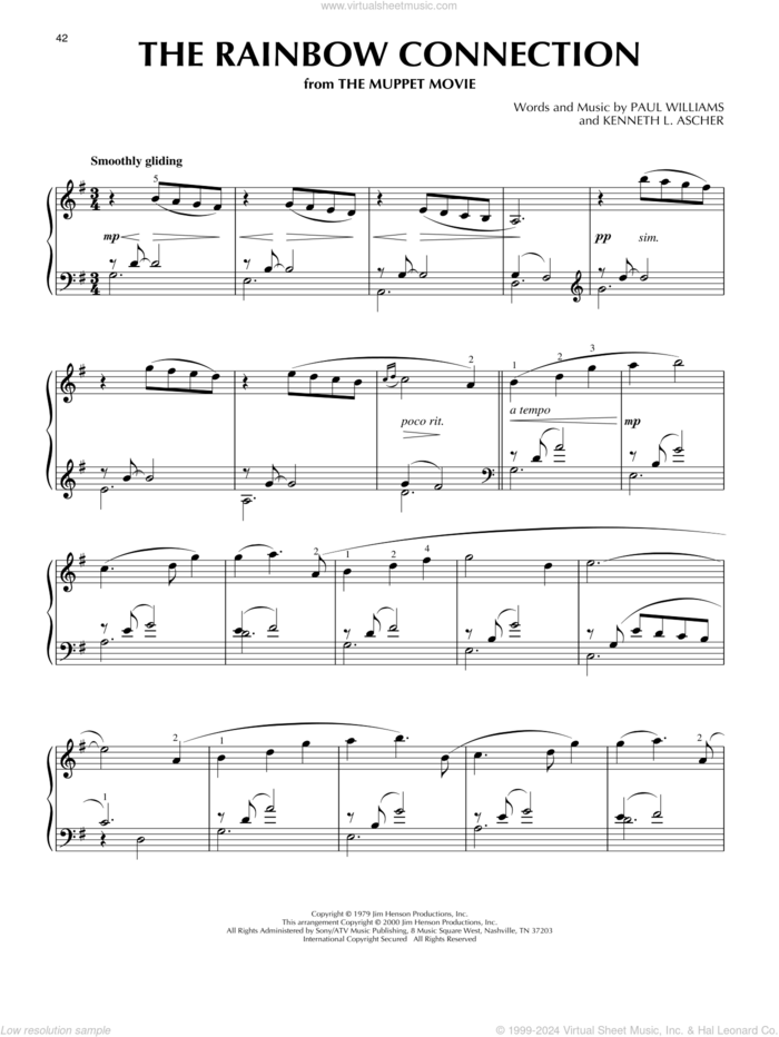 The Rainbow Connection (from The Muppet Movie) (arr. Phillip Keveren) sheet music for piano solo by Paul Williams, Phillip Keveren and Kenneth L. Ascher, intermediate skill level