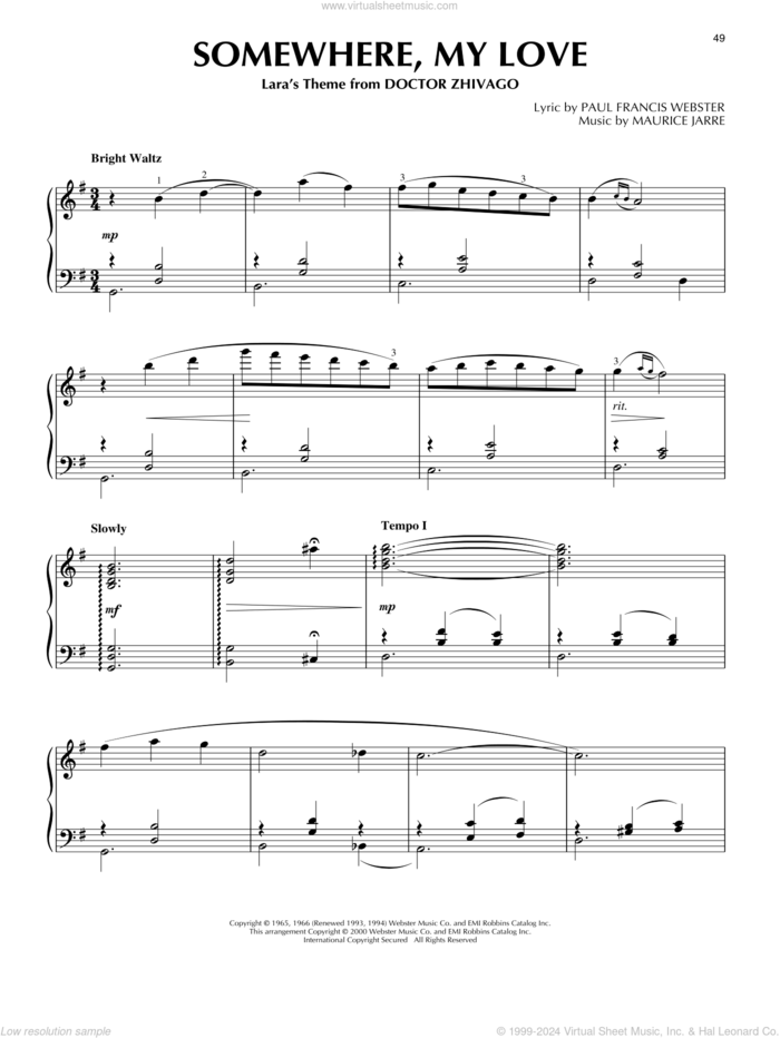 Somewhere, My Love (from Doctor Zhivago) (arr. Phillip Keveren) sheet music for piano solo by Paul Francis Webster, Phillip Keveren and Maurice Jarre, intermediate skill level