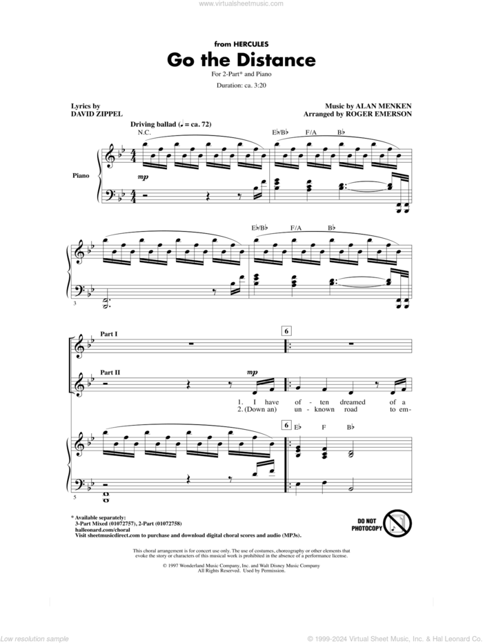 Go The Distance (from Hercules) (arr. Roger Emerson) sheet music for choir (2-Part) by Michael Bolton, Roger Emerson, Alan Menken and David Zippel, intermediate duet