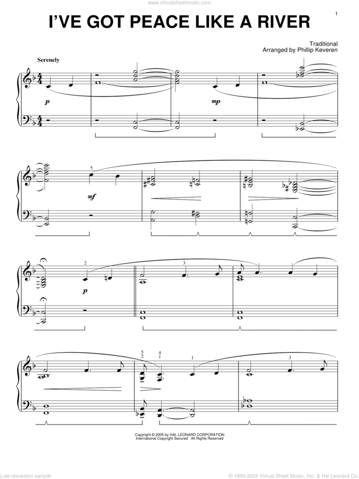 I've Got Peace Like A River [Jazz version] (arr. Phillip Keveren) sheet music for piano solo  and Phillip Keveren, intermediate skill level