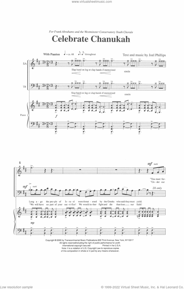 Celebrate Chanukah sheet music for choir (SATB: soprano, alto, tenor, bass) by Joel C. Phillips, classical score, intermediate skill level