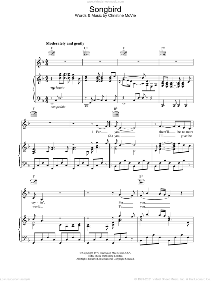 Songbird sheet music for voice, piano or guitar by Fleetwood Mac, intermediate skill level