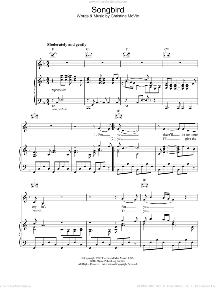 Songbird sheet music for voice, piano or guitar by Fleetwood Mac, intermediate skill level