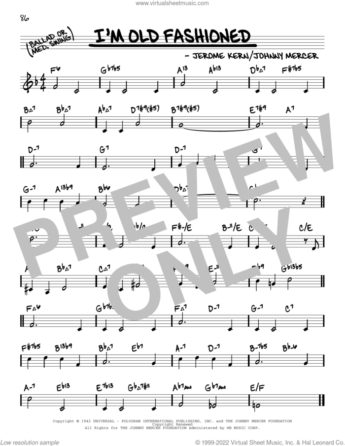 I'm Old Fashioned (arr. David Hazeltine) sheet music for voice and other instruments (real book) by Johnny Mercer, David Hazeltine and Jerome Kern, intermediate skill level