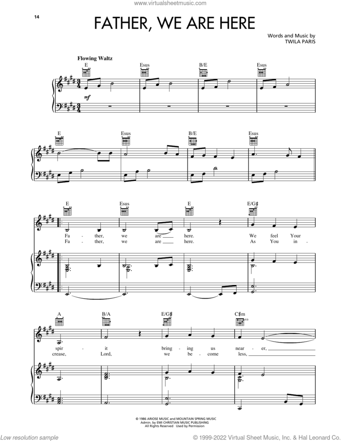 Father, We Are Here sheet music for voice, piano or guitar by Twila Paris, intermediate skill level