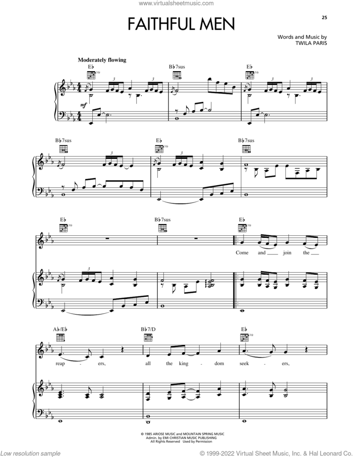 Faithful Men sheet music for voice, piano or guitar by Twila Paris, intermediate skill level