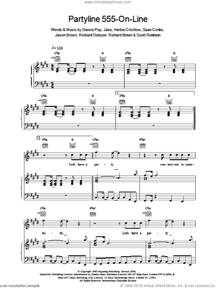Partyline 555 On Line sheet music for voice, piano or guitar by Ben Folds Five, intermediate skill level