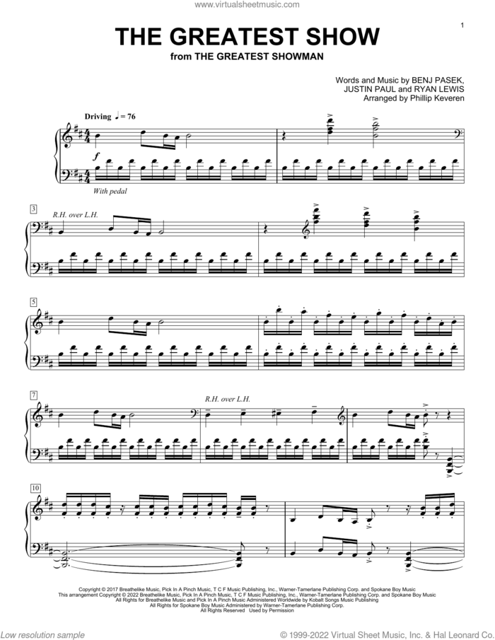 The Greatest Show (from The Greatest Showman) (arr. Phillip Keveren) sheet music for piano solo by Pasek & Paul, Phillip Keveren, Benj Pasek, Justin Paul and Ryan Lewis, intermediate skill level