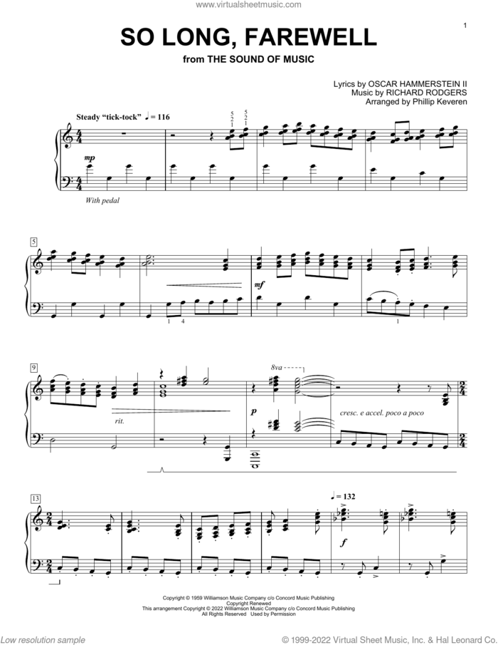 So Long, Farewell (from The Sound Of Music) (arr. Phillip Keveren) sheet music for piano solo by Richard Rodgers, Phillip Keveren, Oscar II Hammerstein and Rodgers & Hammerstein, intermediate skill level