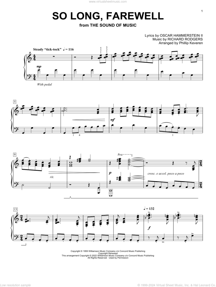 So Long, Farewell (from The Sound Of Music) (arr. Phillip Keveren) sheet music for piano solo by Richard Rodgers, Phillip Keveren, Oscar II Hammerstein and Rodgers & Hammerstein, intermediate skill level