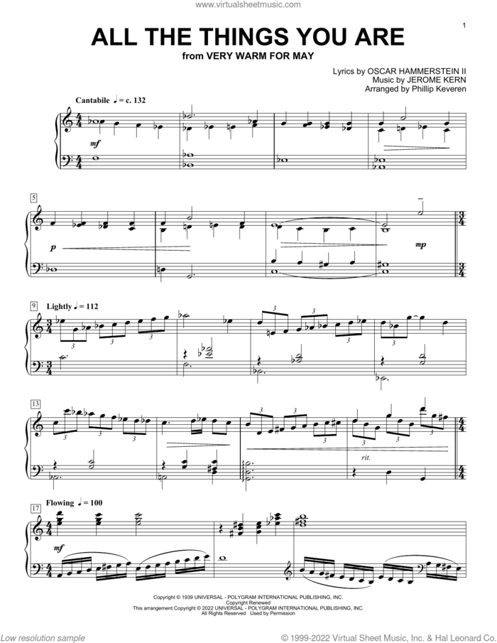All The Things You Are (arr. Phillip Keveren) sheet music for piano solo by Oscar II Hammerstein, Phillip Keveren and Jerome Kern, intermediate skill level