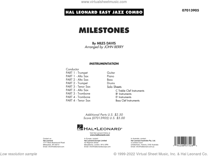 Milestones (arr. John Berry) (COMPLETE) sheet music for jazz band by Miles Davis and John Berry, intermediate skill level