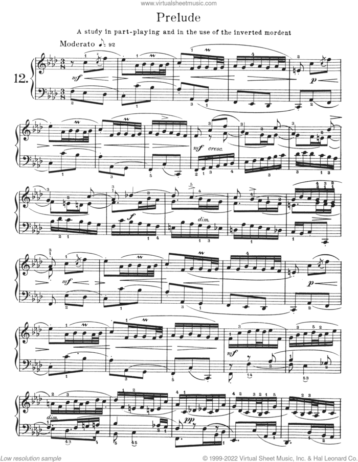 Prelude, BWV 823 sheet music for piano solo by Johann Sebastian Bach and Walter Carroll, classical score, intermediate skill level