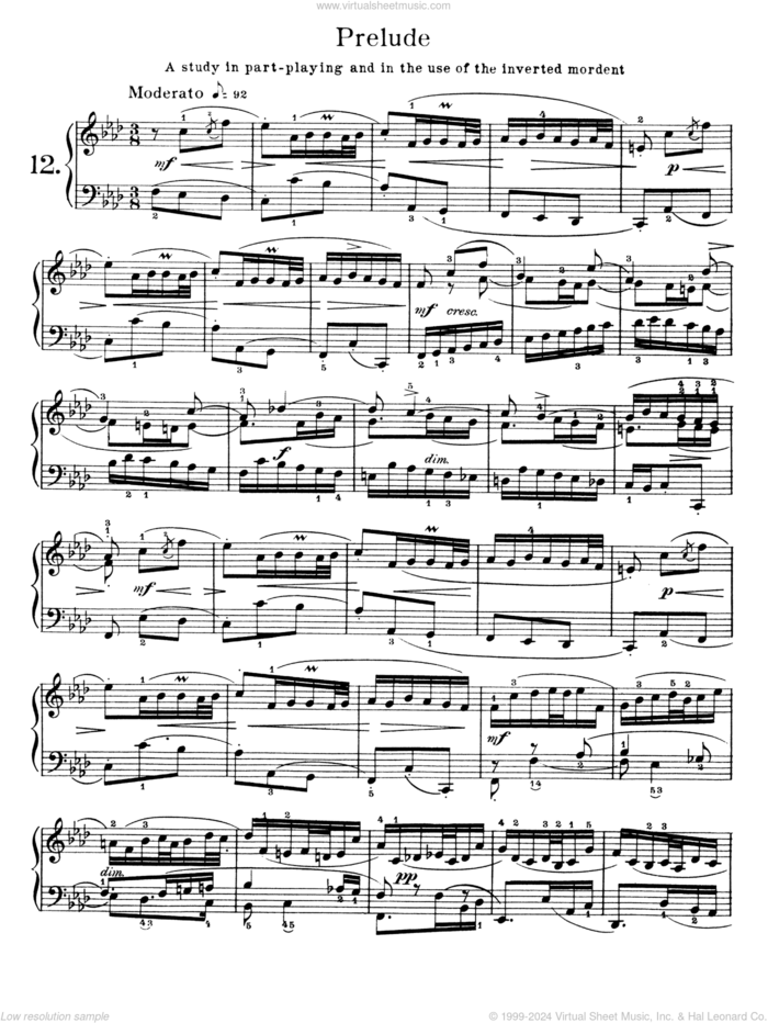 Prelude, BWV 823 sheet music for piano solo by Johann Sebastian Bach and Walter Carroll, classical score, intermediate skill level